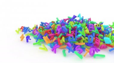 Yığın renkli alfabe harfler A'dan Z'ye eğitim veya öğrenme beyaz arka plan, spin ve döngü izole. 3d render.