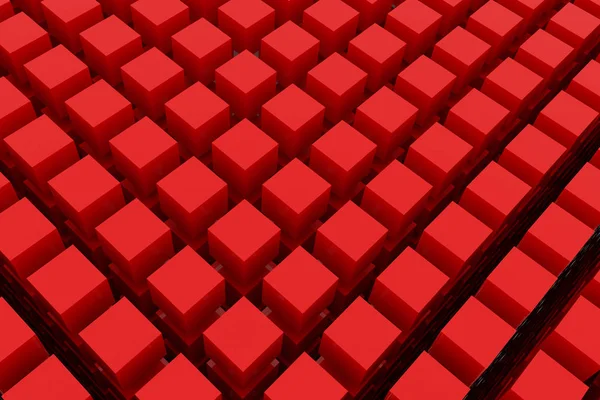 Visão prospectiva de cubos ou caixas grossas de cor vermelha. Forma, patt — Fotografia de Stock