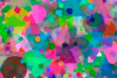 Rasgele daire, kare ve dikdörtgen şekli. Kontur, renk, ayrıntıları 