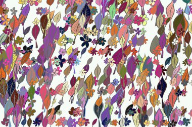 Elle çizilmiş bırakır ve illüstrasyonlar arka plan, iyi g için çiçekler