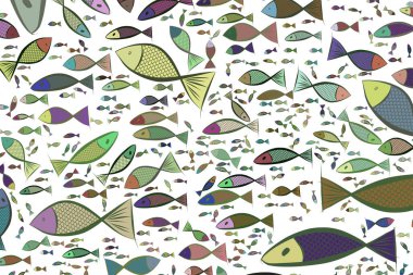 Soyut balık illüstrasyonlar arka plan deseni. Tekrar ediyorum, Dekorasyo