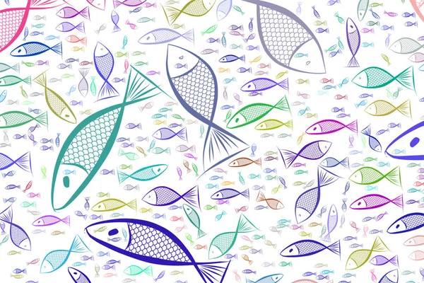 Abstract fish illustrations background pattern. Drawing, art, wi — Stock Vector