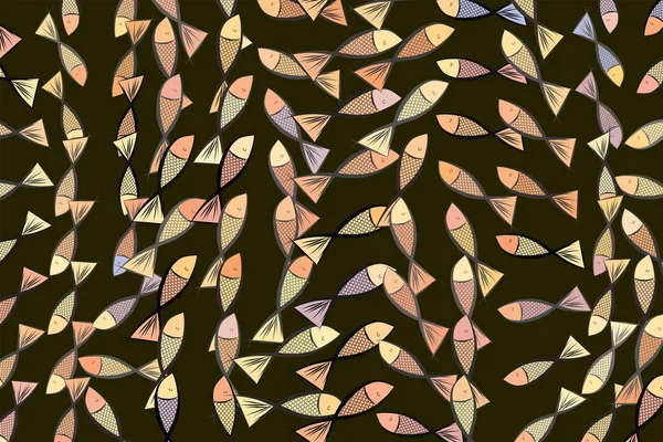 Abstraktní obrázky ryb, konceptuální vzor. Kreslené, lin — Stockový vektor