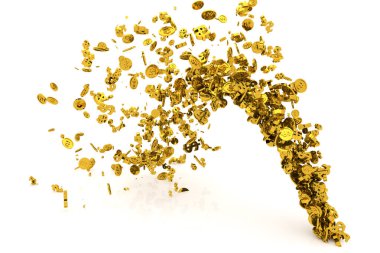 Para, altın, dolar işareti veya madeni para akışı yerden demet, 