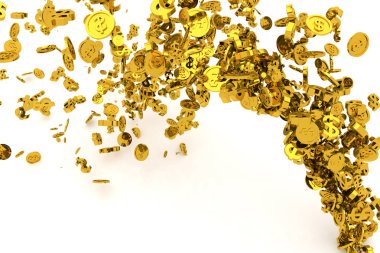 Para, altın, dolar işareti veya madeni para akışı yerden demet, 