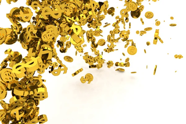 Csomó-ból pénz, arany, dollár jel vagy érmék áramlását a padlóról, — Stock Fotó