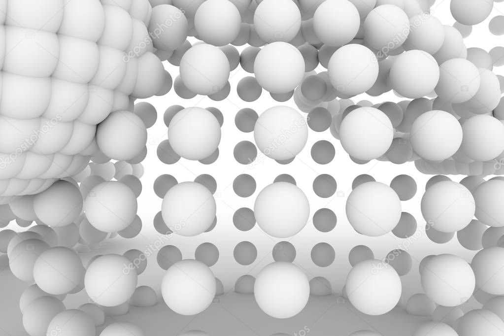Spheres, modern style soft white & gray background. Graphic, gen