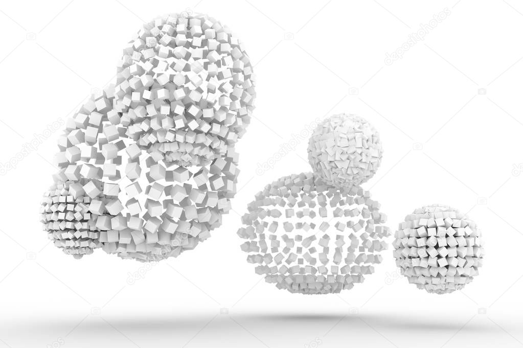 Spheres from squares, modern style soft white & gray background.