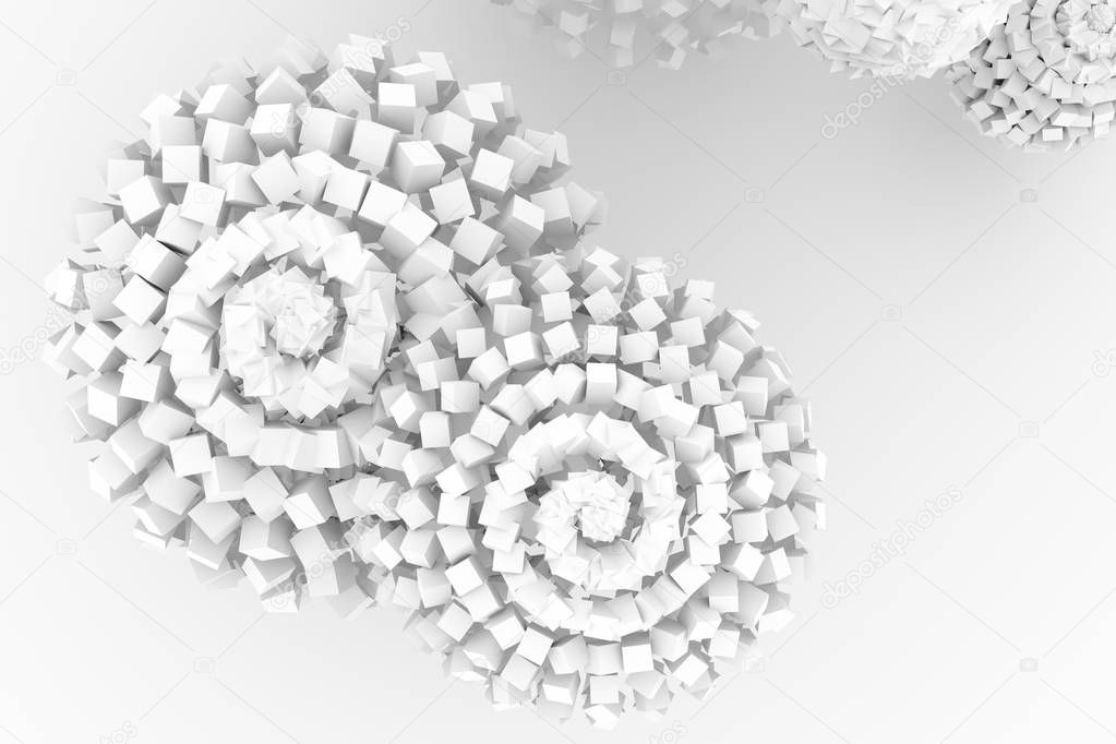 Spheres from squares, modern style soft white & gray background.