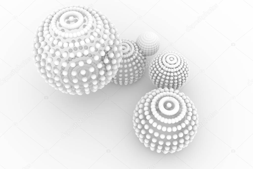 Spheres, modern style soft white & gray background. Design, artw