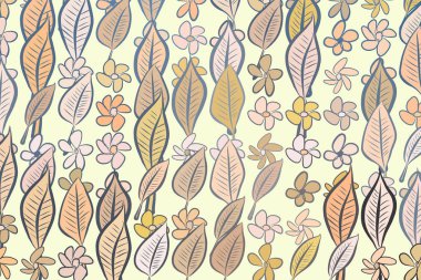 Dekoratif elle çizilmiş bırakır ve illüstrasyonlar çiçekler. Arka plan