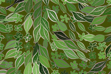 Dekoratif elle çizilmiş bırakır ve illüstrasyonlar çiçekler. Çizim, w