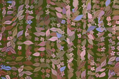 Dekoratif elle çizilmiş bırakır ve illüstrasyonlar çiçekler. Şablon, 