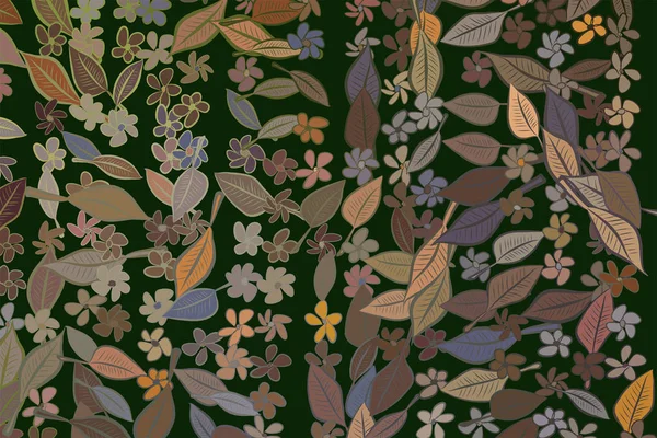 Illustrazioni di foglie e fiori. Stile, design, disegno e natu — Vettoriale Stock