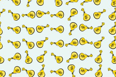 Dekoratif elle çizilmiş para paketleri veya çanta illüstrasyonlar. Templat