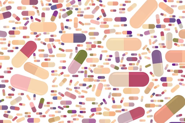 手描きのカプセル、薬または丸薬のイラスト背景, — ストックベクタ