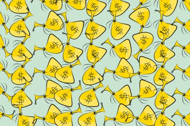 Para paketleri veya çanta çizimleri. Yineleme, küme, kapak ve sanat.