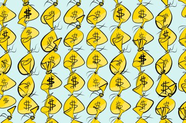 Elle çizilmiş para paketleri veya çanta illüstrasyonlar arka plan, iyi fo