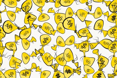 Para paketleri veya çanta çizimleri. Stil, renk, dolar ve bac