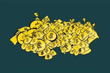 Dekoratif el çekilmiş para yalvarır, banknot ve madeni para illüstrasyon