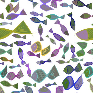 Sorunsuz balık illüstrasyonlar arka plan soyut, elle çizilmiş. Eff