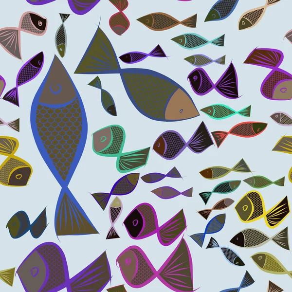 Illustrations abstraites de poissons sans couture. Modèle, style — Image vectorielle