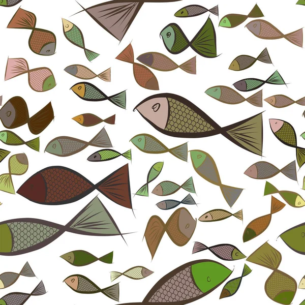 Illustrations sans couture de poissons. Modèle, océan, désordre & style . — Image vectorielle