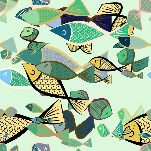 Peixe sem costura ilustrações fundo abstrato, desenhado à mão. Acções —  Vetores de Stock