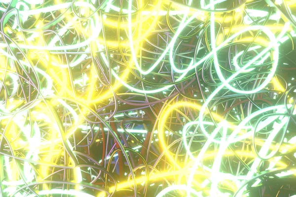 Decoratief, illustraties, rommelige kleurrijke string neon groeien licht — Stockfoto