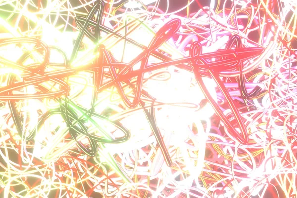 Decorative, illustrations, messy colorful string neon grow light — Stockfoto