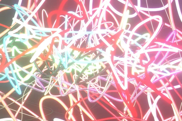 Decoratief, illustraties, rommelige kleurrijke string neon groeien licht — Stockfoto