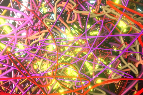 Decoratief, illustraties, rommelige kleurrijke string neon groeien licht — Stockfoto