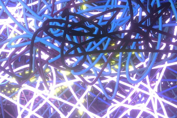 Abstracte, rommelige kleurrijke string neon groeien lichten. Wallpaper voor — Stockfoto