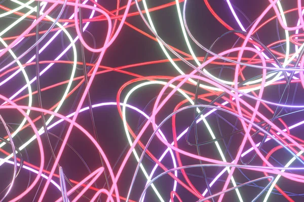 Abstract, messy colorful string neon grow lights. Wallpaper for — 스톡 사진