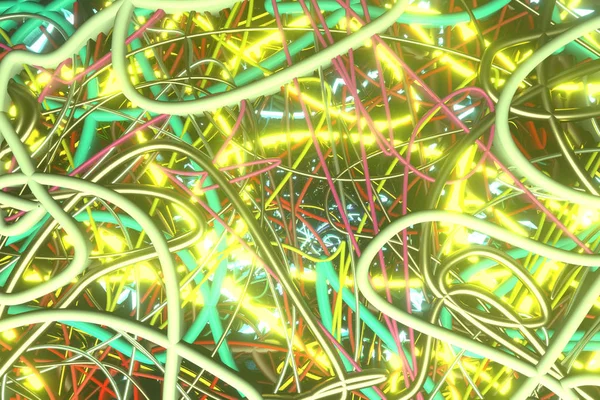 Abstrato, confuso neon corda colorida crescer luzes. Papel de parede para — Fotografia de Stock