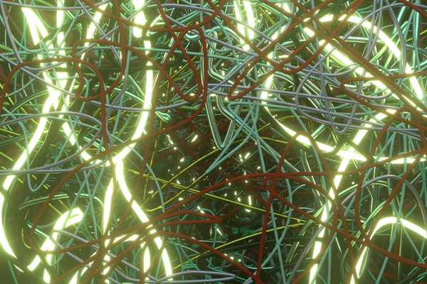 Fond abstrait, ficelle colorée désordonnée néon cultiver des lumières pour — Photo