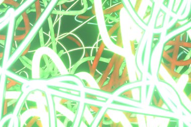 Neon grow lights, messy colorful string for design texture, back
