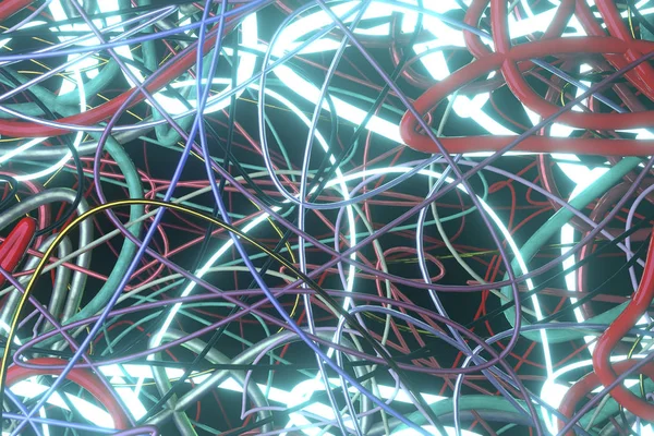 Tło abstrakcyjne, bałagan kolorowe stringi neon rosną światła dla — Zdjęcie stockowe