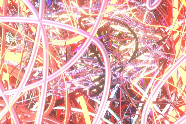 Neon grow lights, messy colorful string for design texture, back — Stockfoto