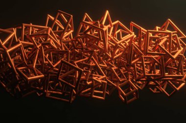 Kilitli kare, uçan kutu. Grafik tasarımı, katalog, doku veya arka plan için. 3d hazırlayıcı.