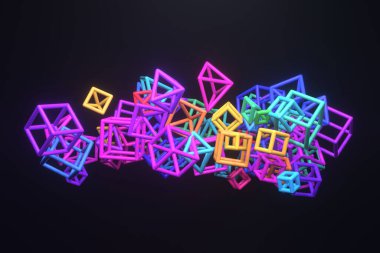 Tasarım dokusu veya başlık arkaplanı için uçan kutular arası kilitli kare. 3d hazırlayıcı.