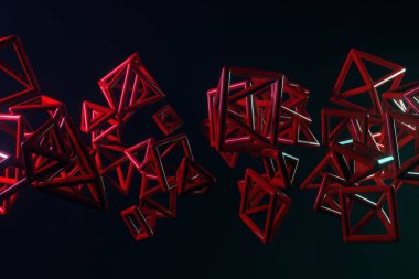 Kilitli kare, uçan kutu. Grafik tasarımı, katalog, doku veya arka plan için. 3d hazırlayıcı.