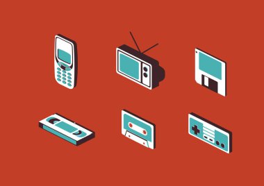 Ayarla 90s aygıtları Gadget simgeler illüstrasyon vektör