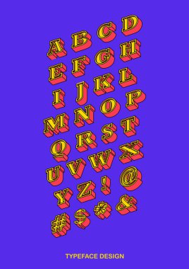 Düz izometrik renkli serif yazı ile siyah anahat Vect