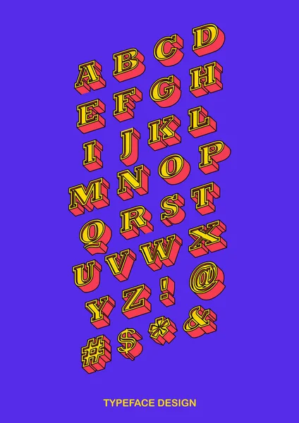 Düz izometrik renkli serif yazı ile siyah anahat Vect