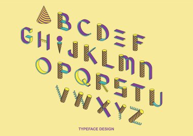 Anahat vektör çizim ile renkli soyut tipografi