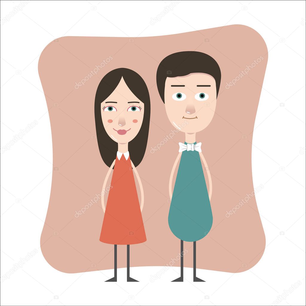 Cute Funny Lovely Couple in Love Vector Illustration