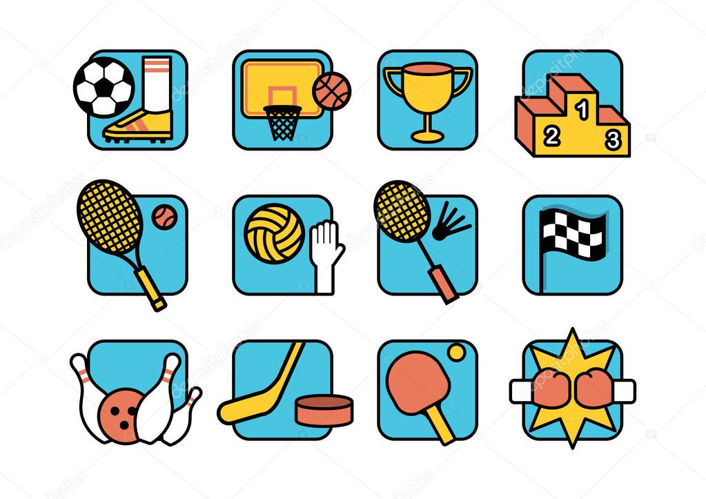 Set of Sport Color Icons Vector with Outline 