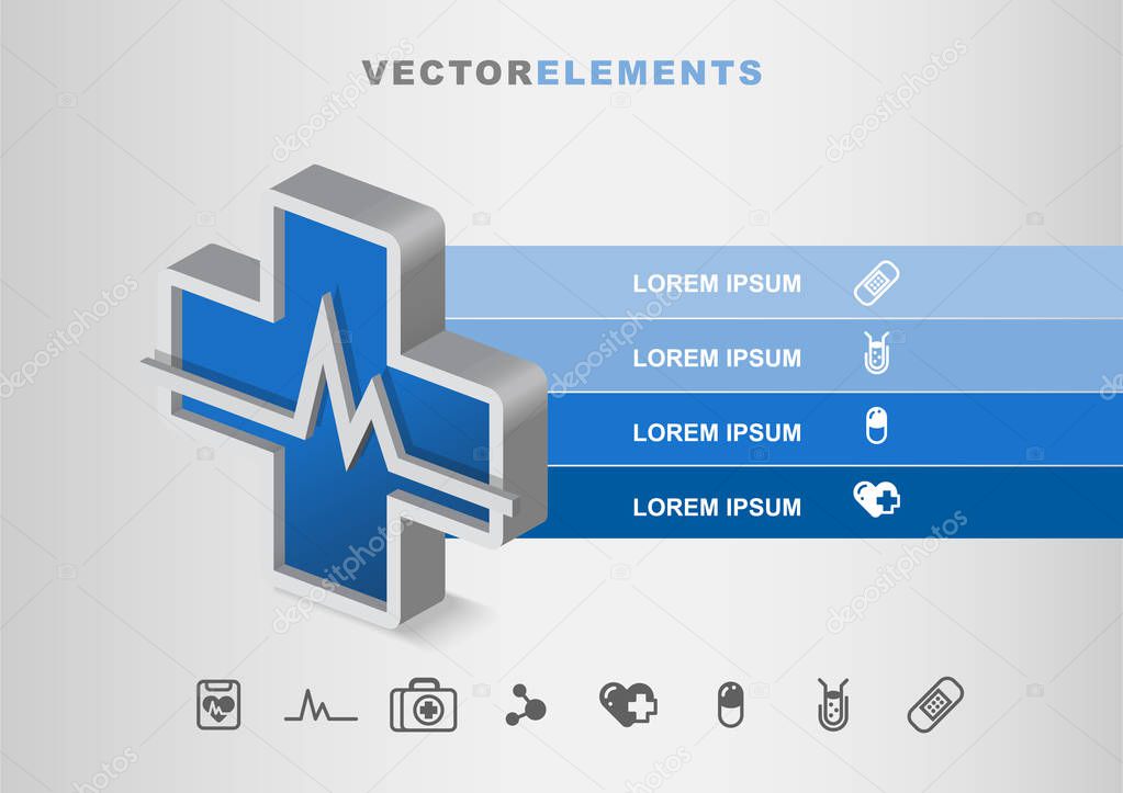 Hospital Healthcare 3D Vector Infographic Template Concept with Set of Hospital Icons