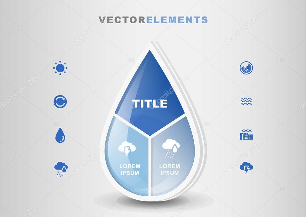 Water Drop 3D Vector Infographic Template Concept with Set of Icons